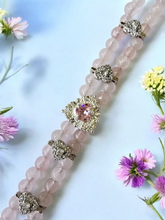 Rose Quartz bracelet with heart spacers and pink rhinestones