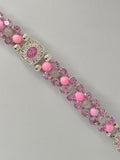 Elegant Pink Shell Pearl Bracelet with White Moonstone & Pink Rhinestones