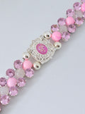 Elegant Pink Shell Pearl Bracelet with White Moonstone & Pink Rhinestones