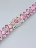 Elegant Pink Shell Pearl Bracelet with White Moonstone & Pink Rhinestones