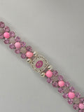 Elegant Pink Shell Pearl Bracelet with White Moonstone & Pink Rhinestones