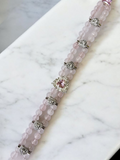 Rose Quartz bracelet with heart spacers and pink rhinestones