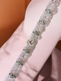Rose Quartz bracelet with heart spacers and pink rhinestones