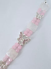 Handmade pink glass bracelet with clear quartz squares