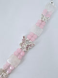 Handmade pink glass bracelet with clear quartz squares