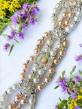 Peach and white shell pearl bracelet with beautiful silver and peach spacers