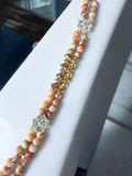 Beautiful red zebra jasper bracelet with champagne rhinestones