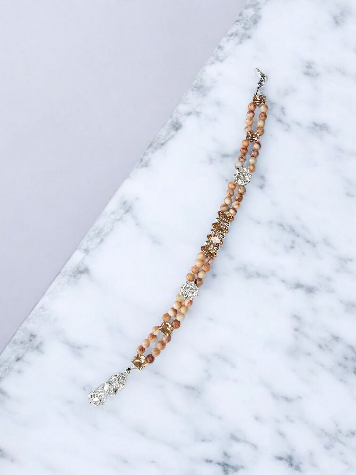 Beautiful red zebra jasper bracelet with champagne rhinestones