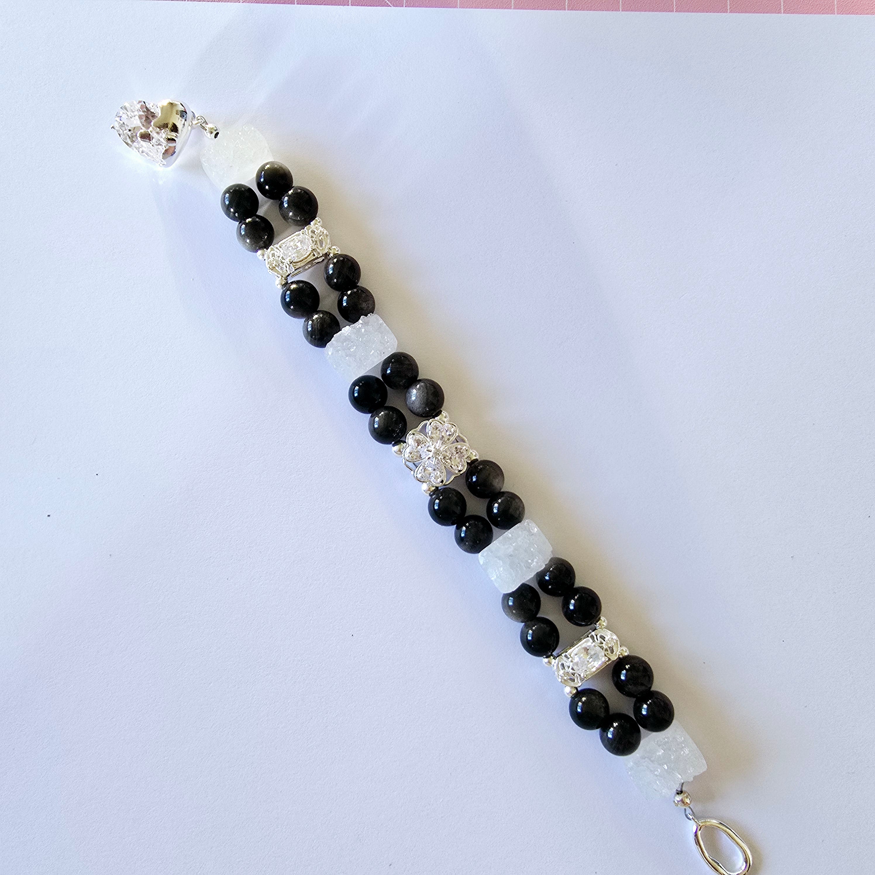 Stunning 7A grade Silver obsidian with one of a kind druzy pieces and S925 spacers