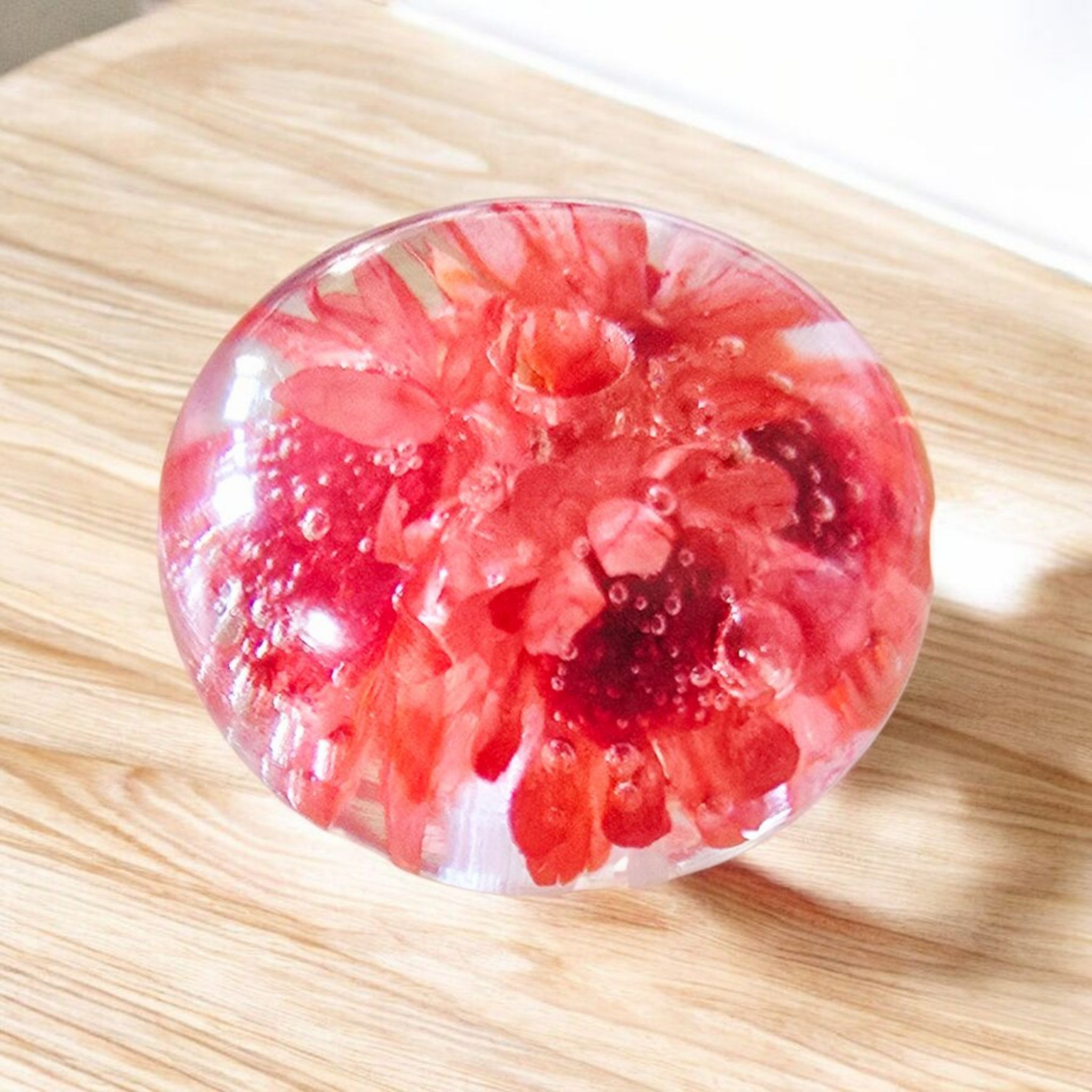 Beautiful Red Flower Resin Donut Shaped Necklace - Unique Design Jewelry Piece