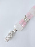 Handmade pink glass bracelet with clear quartz squares