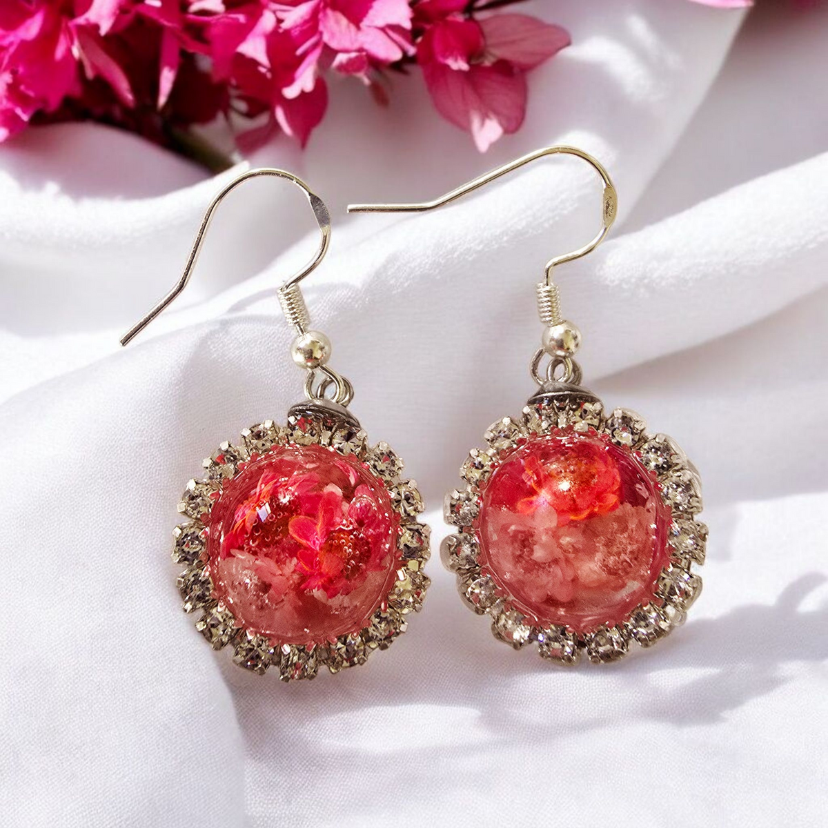 Stunning resin flower sphere earings