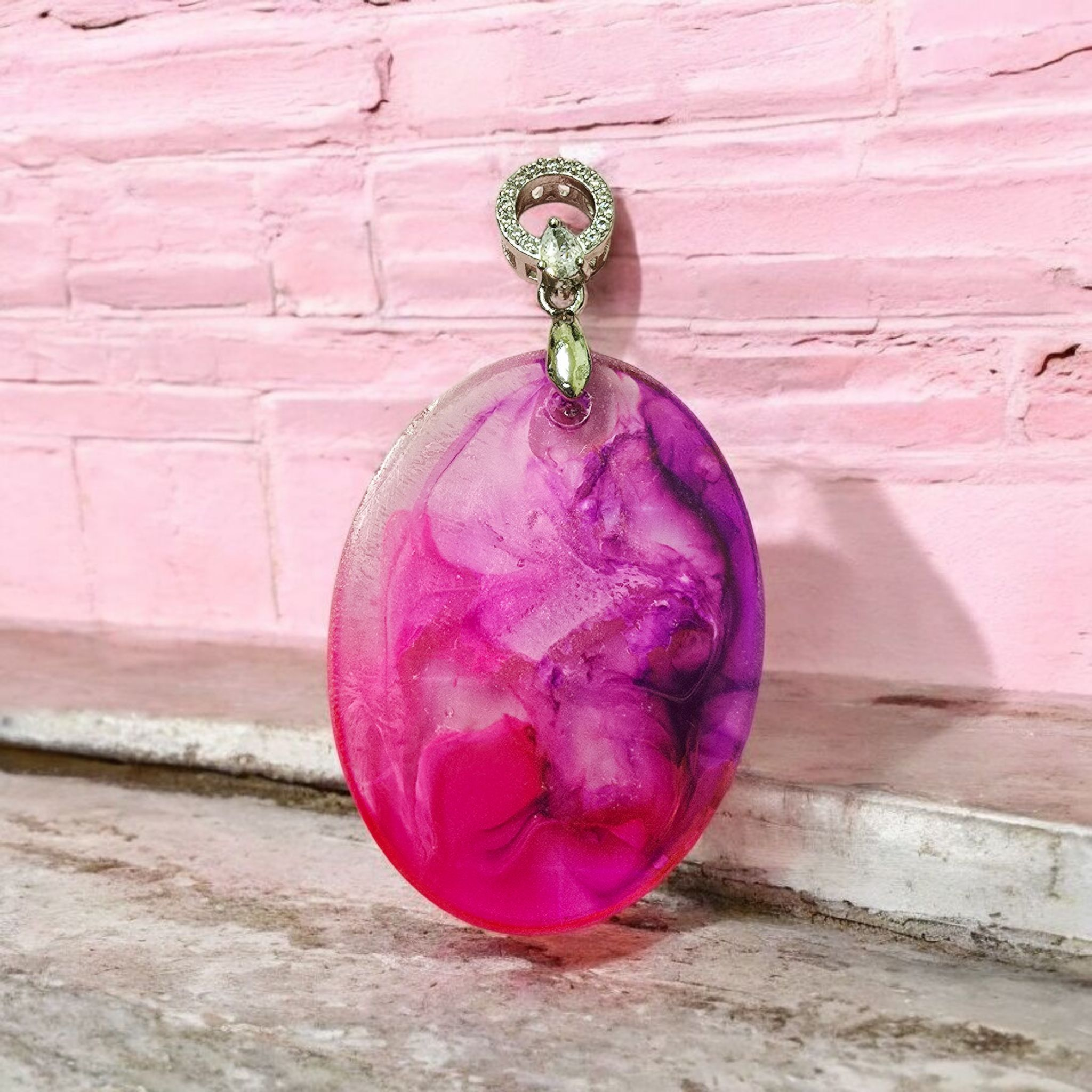Beautiful pink and purple resin necklace
