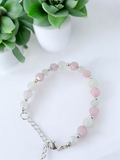 Pink Morginite and White Moonstone Bracelet with Extender Chain