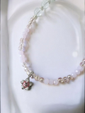 Two-tone glass beaded necklace with crystal hearts and 925 flower charm